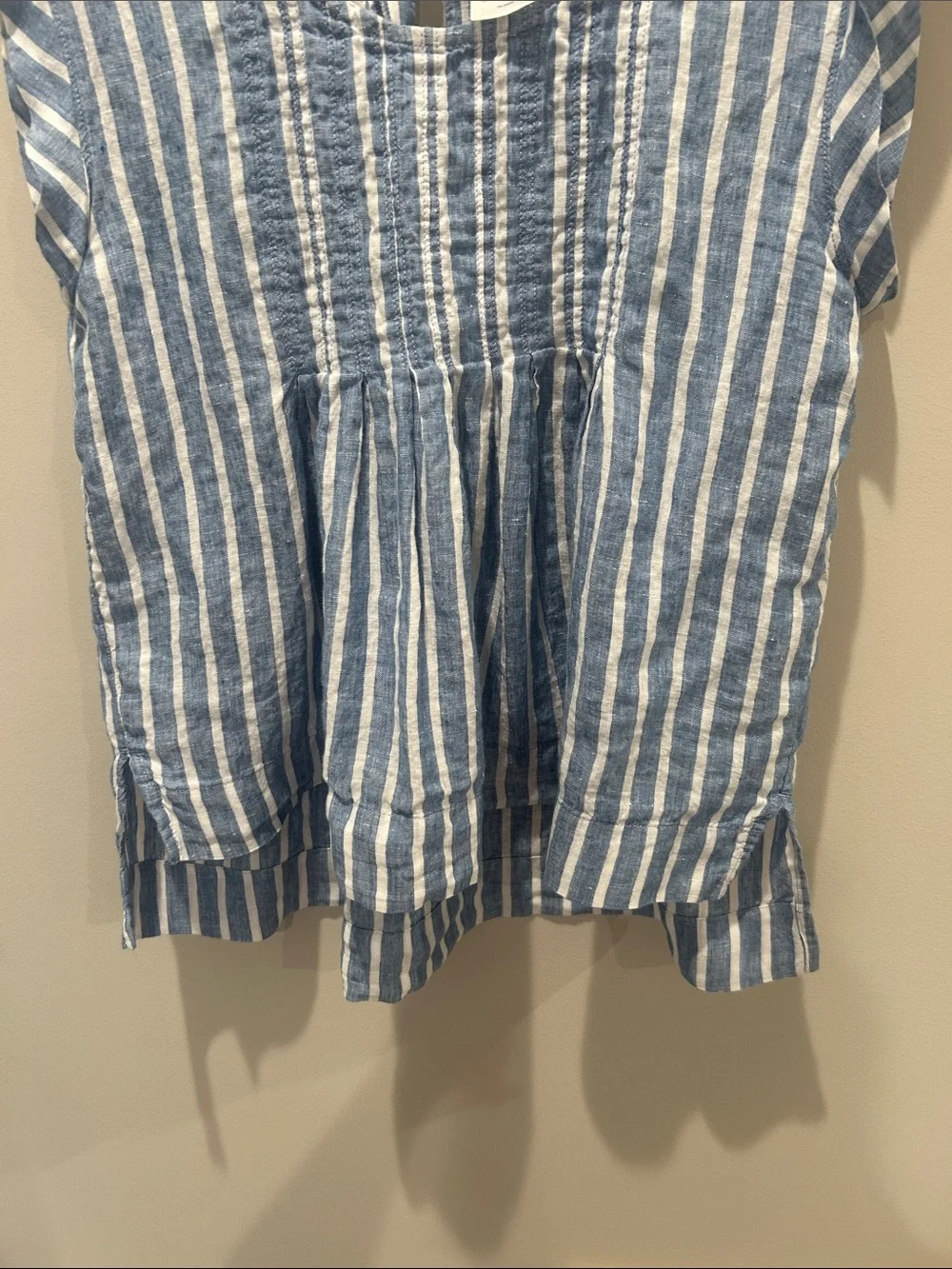 Lands' End Blue and White Striped Linen Blend Top